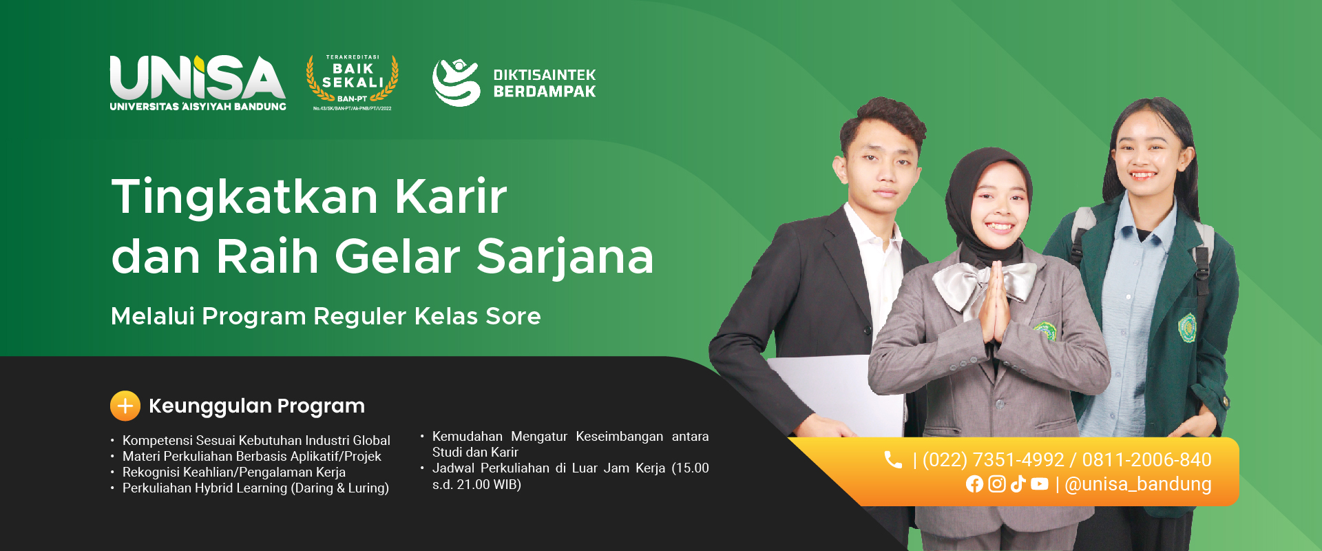Informasi Program Reguler Kelas Sore UNISA Bandung Tahun 2025